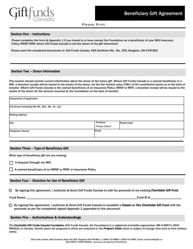 PDF Download - Beneficiary Gift Agreement Form