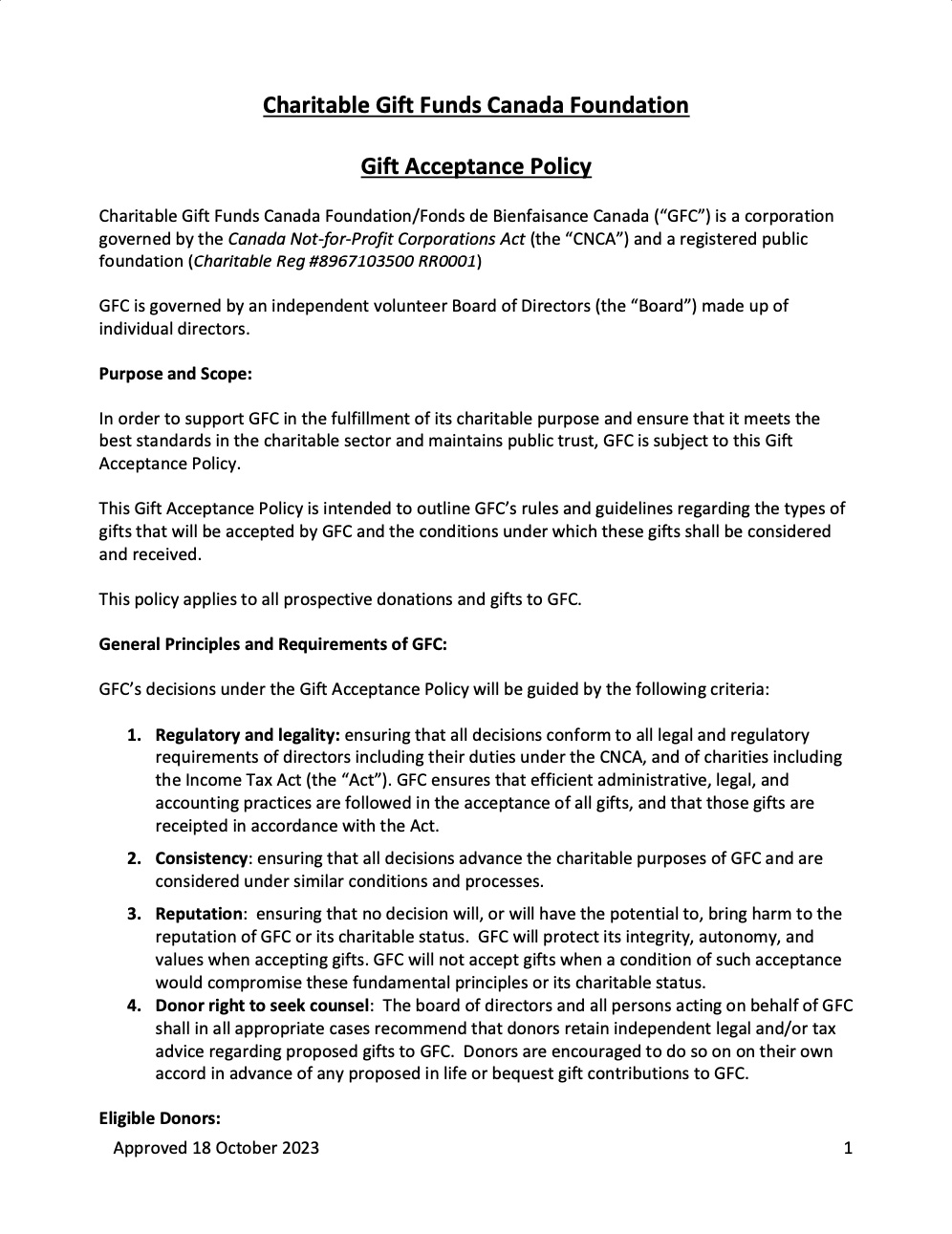 PDF Download - CGFCF Gift Acceptance Policy