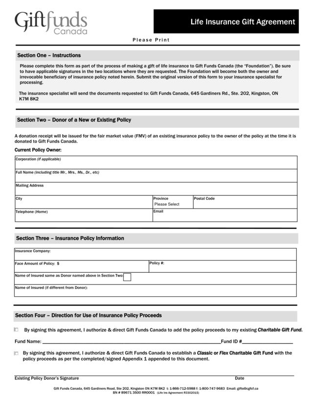 PDF Download - Life Insurance Gift Agreement Form